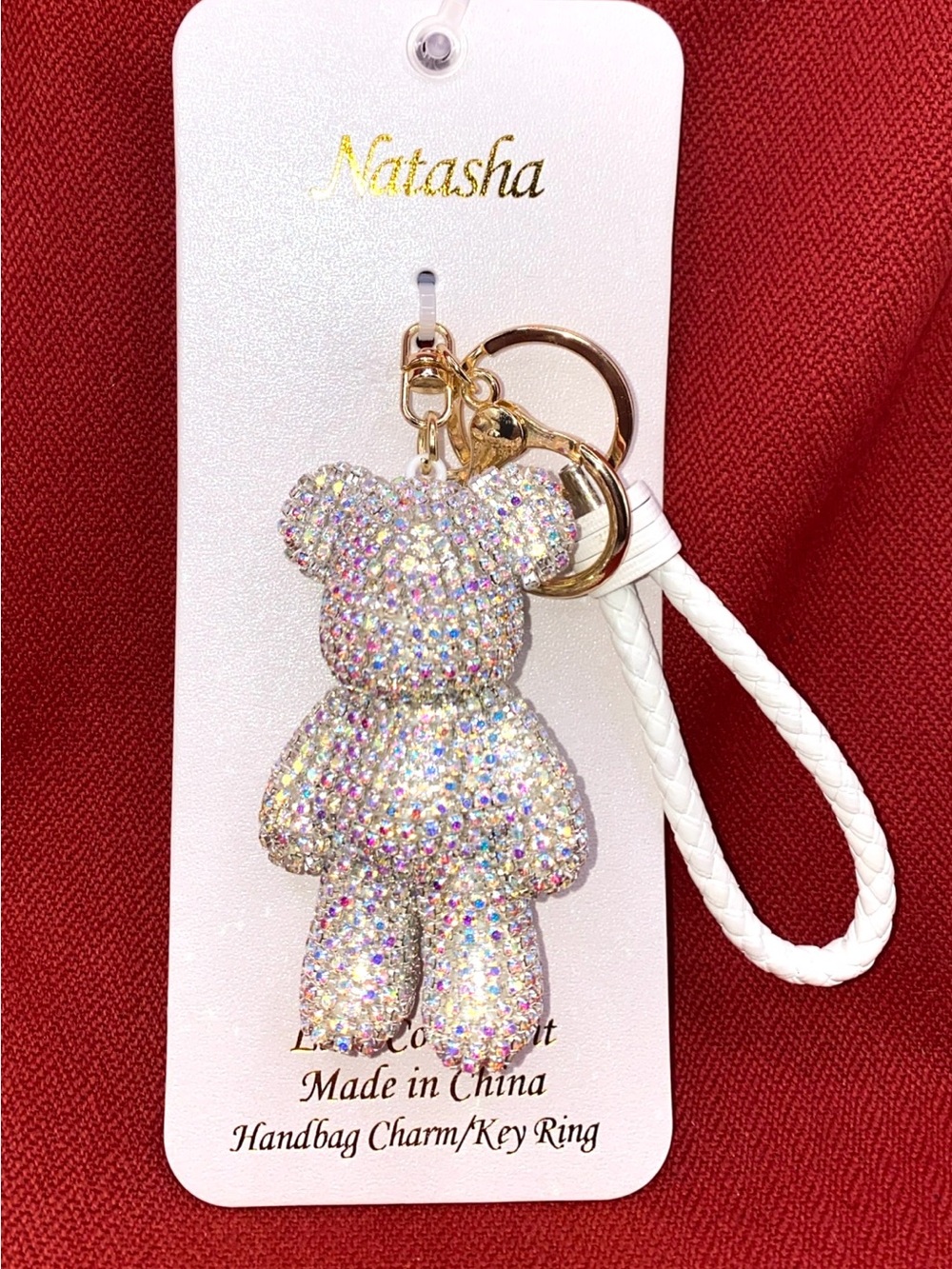 Natasha Rhinstones Sparkle Crystal Teddy Bear Bag Charm. New